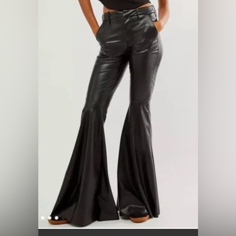 Mother Black Faux Leather Flared Pants
